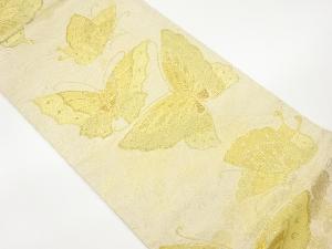 蝶に草花模様織出し袋帯